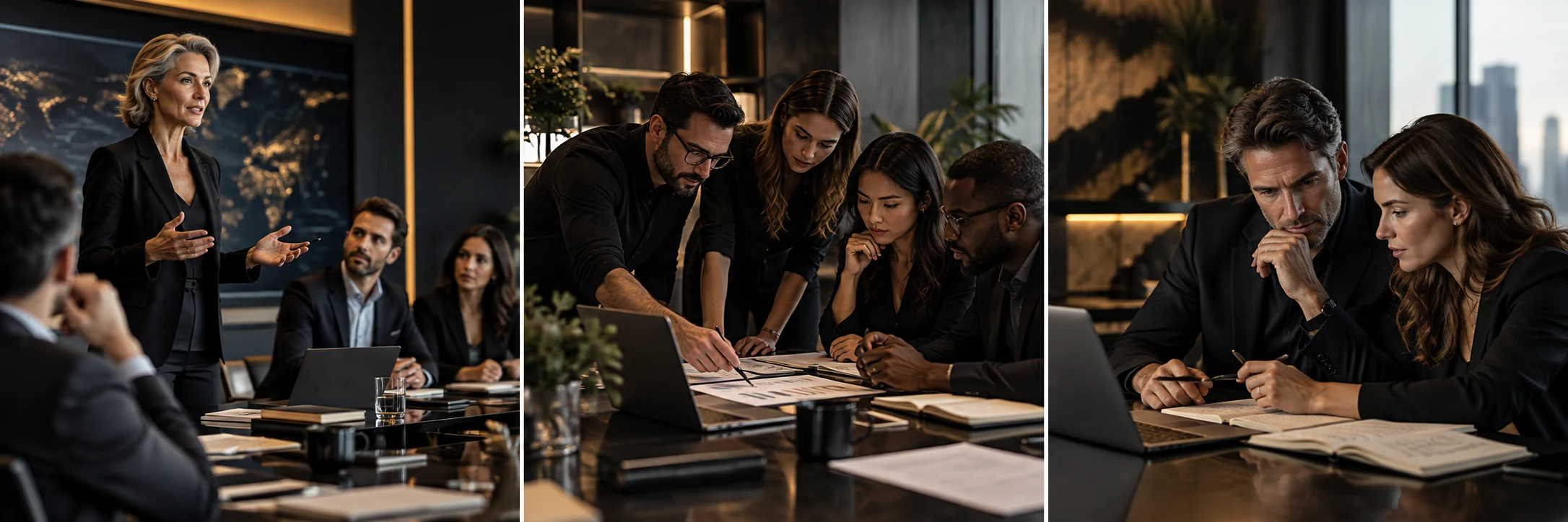 Executive analyzing information and taking notes in a work environment